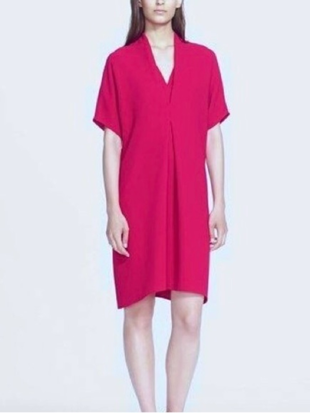 Vince Fuchsia Shift Dress | Silk Blend Kimono Sleeve V-Neck | Size Small
